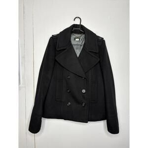 J Crew Coat Womens 10 Wool Double Breasted Peacoat Twee Thinsulate Lining Black